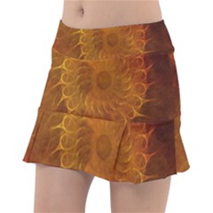 Orange Warm Hues Fractal Chaos Tennis Skirt by Pakrebo