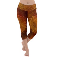 Orange Warm Hues Fractal Chaos Lightweight Velour Capri Yoga Leggings by Pakrebo