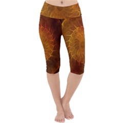 Orange Warm Hues Fractal Chaos Lightweight Velour Cropped Yoga Leggings by Pakrebo