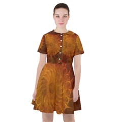 Orange Warm Hues Fractal Chaos Sailor Dress by Pakrebo