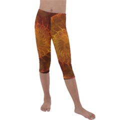 Orange Warm Hues Fractal Chaos Kids  Lightweight Velour Capri Leggings  by Pakrebo