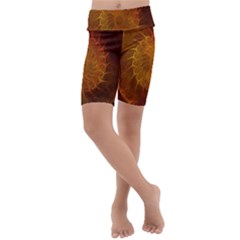 Orange Warm Hues Fractal Chaos Kids  Lightweight Velour Cropped Yoga Leggings by Pakrebo