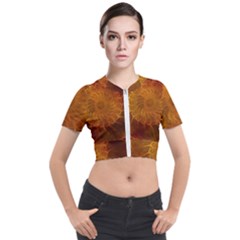 Orange Warm Hues Fractal Chaos Short Sleeve Cropped Jacket