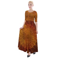 Orange Warm Hues Fractal Chaos Half Sleeves Maxi Dress