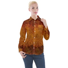 Orange Warm Hues Fractal Chaos Women s Long Sleeve Pocket Shirt