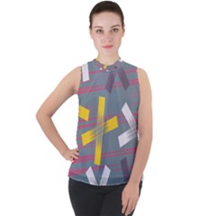 Background Abstract Non Seamless Mock Neck Chiffon Sleeveless Top by Pakrebo