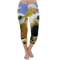 Yellow Snowball Branch Capri Winter Leggings 