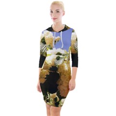 Yellow Snowball Branch Quarter Sleeve Hood Bodycon Dress by okhismakingart