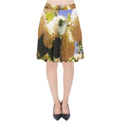 Yellow Snowball Branch Velvet High Waist Skirt by okhismakingart