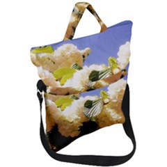 Yellow Snowball Branch Fold Over Handle Tote Bag by okhismakingart