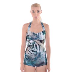 White Tiger Boyleg Halter Swimsuit  by snowwhitegirl