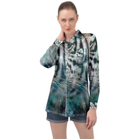 White Tiger Long Sleeve Satin Shirt by snowwhitegirl