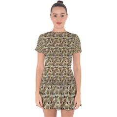 Distressed Cracked Doll Head Pattern Drop Hem Mini Chiffon Dress