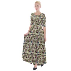 Distressed Cracked Doll Head Pattern Half Sleeves Maxi Dress