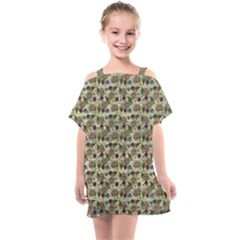 Distressed Cracked Doll Head Pattern Kids  One Piece Chiffon Dress