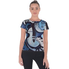 Black & Bleu Short Sleeve Sports Top  by valvescovi