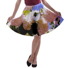 Pink Snowball Branch  A-line Skater Skirt by okhismakingart