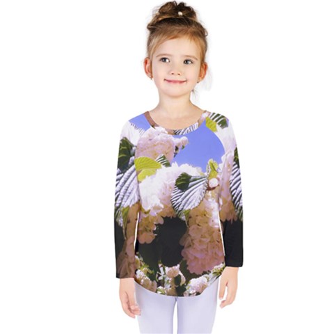 Pink Snowball Branch  Kids  Long Sleeve Tee by okhismakingart