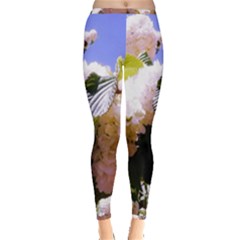 Pink Snowball Branch  Inside Out Leggings by okhismakingart