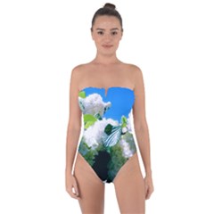 Blue Snowball Branch Tie Back One Piece Swimsuit by okhismakingart