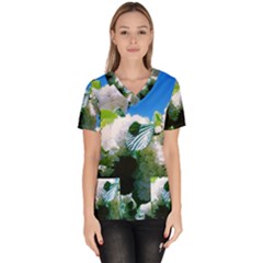 Blue Snowball Branch Women s V-neck Scrub Top by okhismakingart