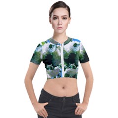 Blue Snowball Branch Short Sleeve Cropped Jacket