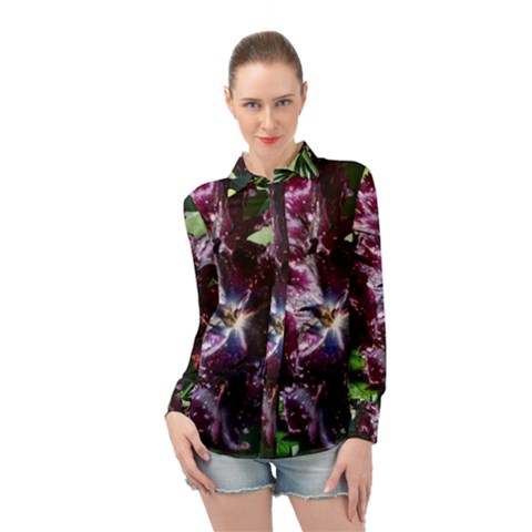 Galaxy Tulip Long Sleeve Chiffon Shirt by okhismakingart