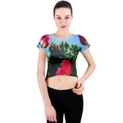 Skyward Tulips Crew Neck Crop Top by okhismakingart