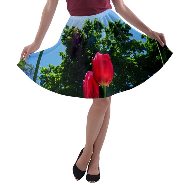 Skyward Tulips A-line Skater Skirt