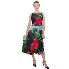 Skyward Tulips Midi Tie-back Chiffon Dress by okhismakingart