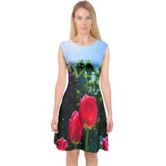 Skyward Tulips Capsleeve Midi Dress by okhismakingart