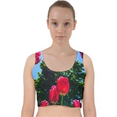 Skyward Tulips Velvet Racer Back Crop Top by okhismakingart