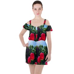 Skyward Tulips Ruffle Cut Out Chiffon Playsuit by okhismakingart