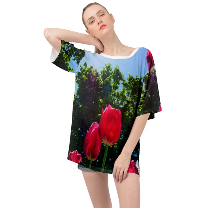 Skyward Tulips Oversized Chiffon Top