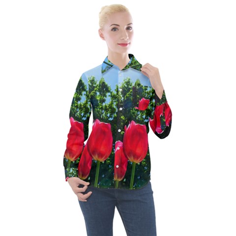 Skyward Tulips Women s Long Sleeve Pocket Shirt by okhismakingart