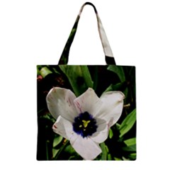 Blue Centered Tulip Zipper Grocery Tote Bag by okhismakingart