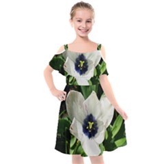 Blue Centered Tulip Kids  Cut Out Shoulders Chiffon Dress