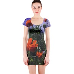 Poppy Field Short Sleeve Bodycon Dress by okhismakingart