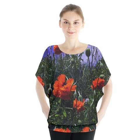 Poppy Field Batwing Chiffon Blouse by okhismakingart