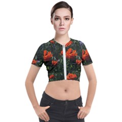 Poppy Field Short Sleeve Cropped Jacket by okhismakingart