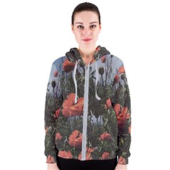 Faded Poppy Field  Women s Zipper Hoodie