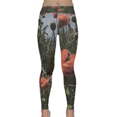 Faded Poppy Field  Classic Yoga Leggings by okhismakingart