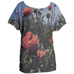 Faded Poppy Field  Women s Oversized Tee by okhismakingart