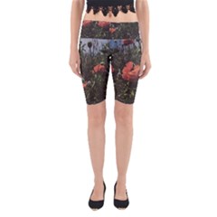 Faded Poppy Field  Yoga Cropped Leggings by okhismakingart