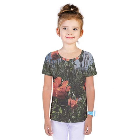 Faded Poppy Field  Kids  One Piece Tee by okhismakingart