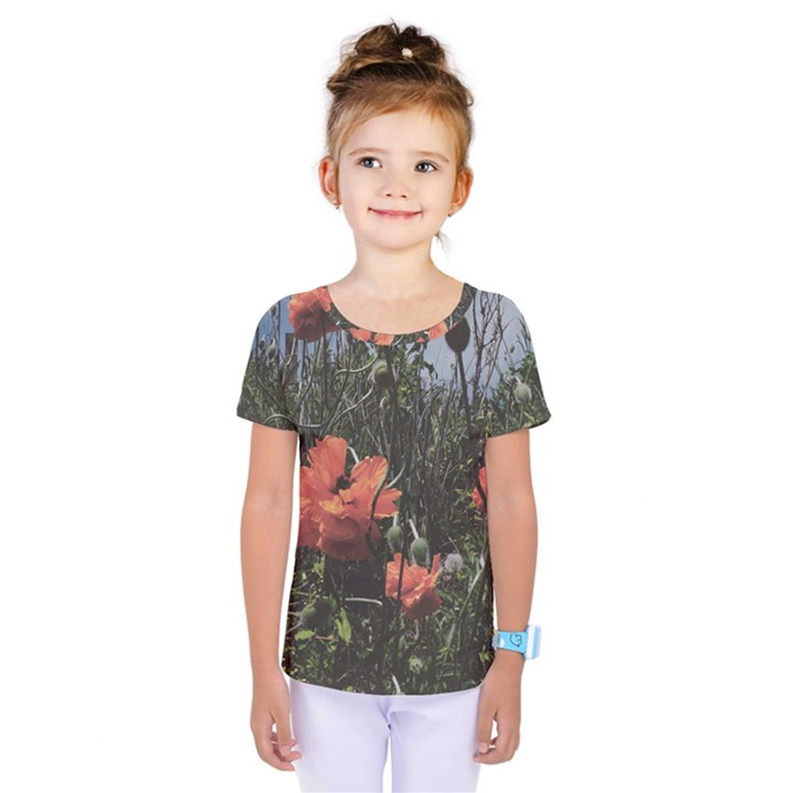 Faded Poppy Field  Kids  One Piece Tee