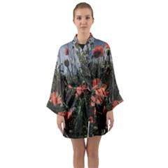 Faded Poppy Field  Long Sleeve Kimono Robe by okhismakingart