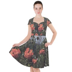 Faded Poppy Field  Cap Sleeve Midi Dress by okhismakingart