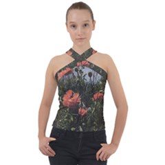 Faded Poppy Field  Cross Neck Velour Top