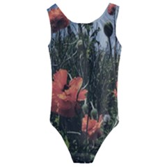 Faded Poppy Field  Kids  Cut-out Back One Piece Swimsuit by okhismakingart